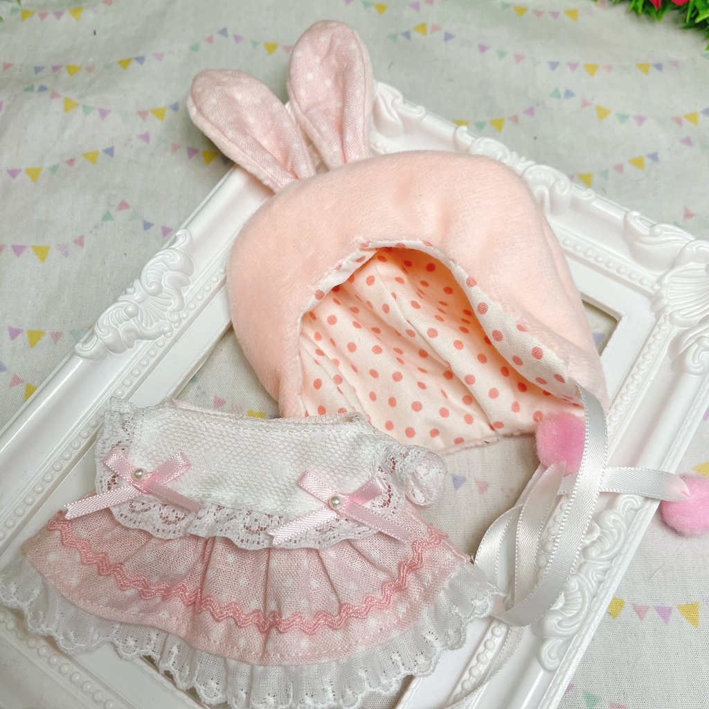 12cmぬい対応 ぬい服♡もふもふきゃっぷぱすてるわんぴーす♡