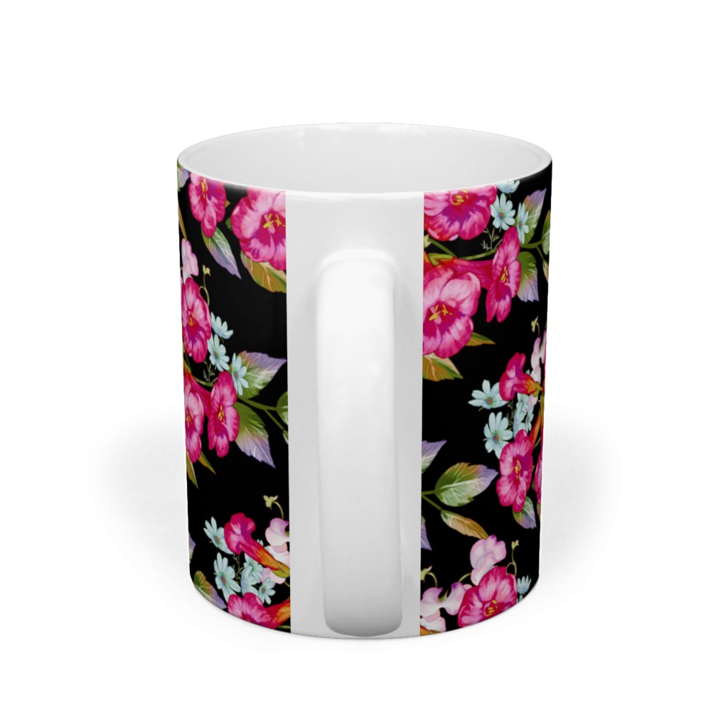 マグカップ「ノウゼンカズラ」黒赤