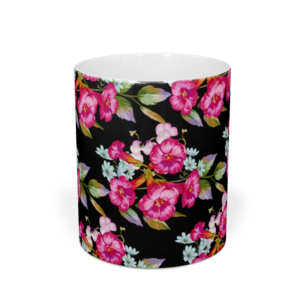 マグカップ「ノウゼンカズラ」黒赤