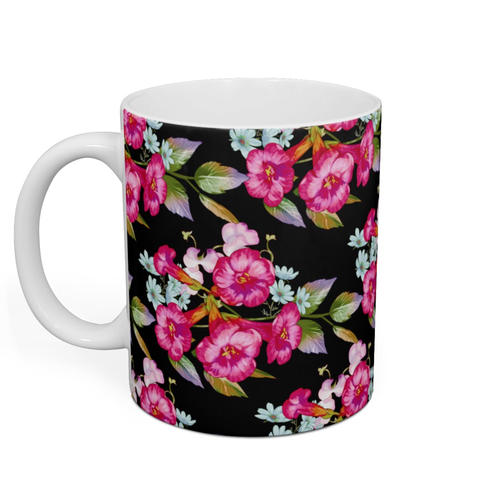 マグカップ「ノウゼンカズラ」黒赤