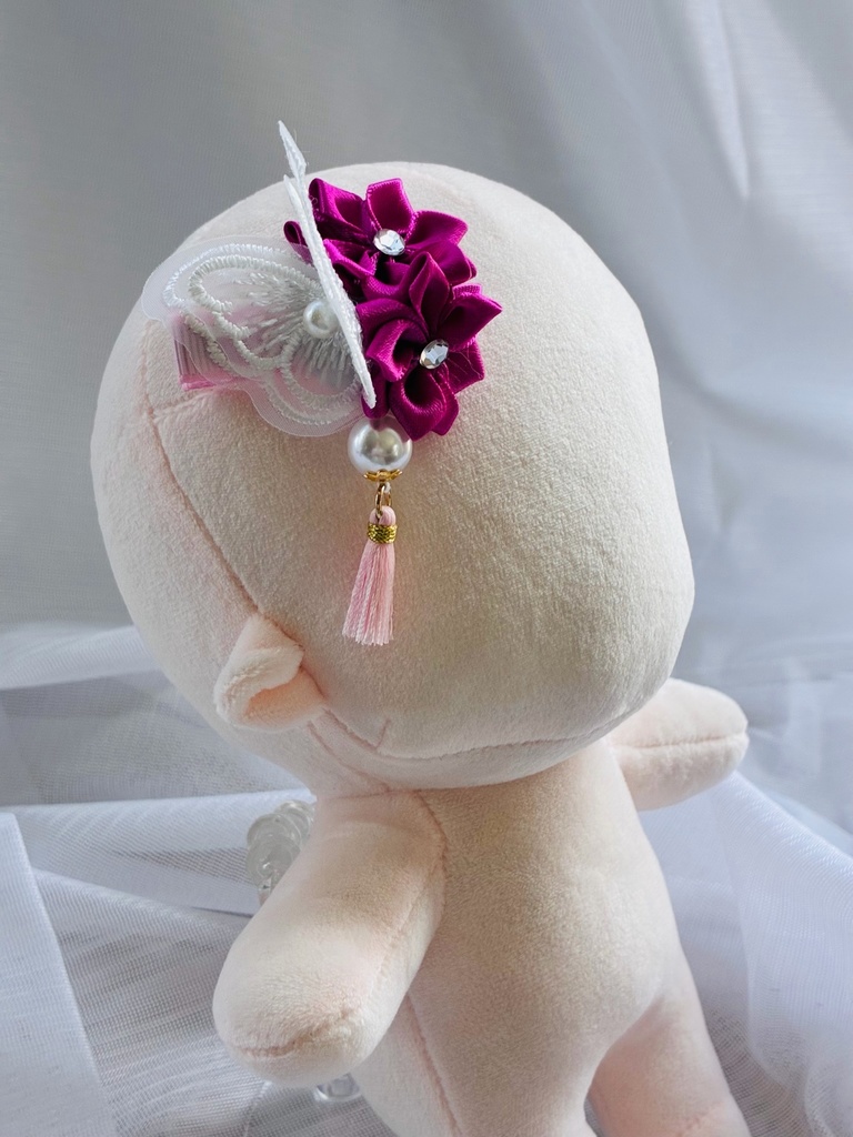 ピンクとレースのお花クリップ(2個セット)