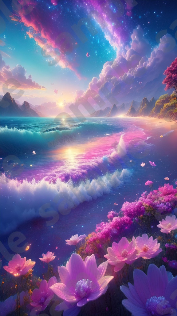 「スマホ壁紙」幻想的なピンクの花 6枚セット