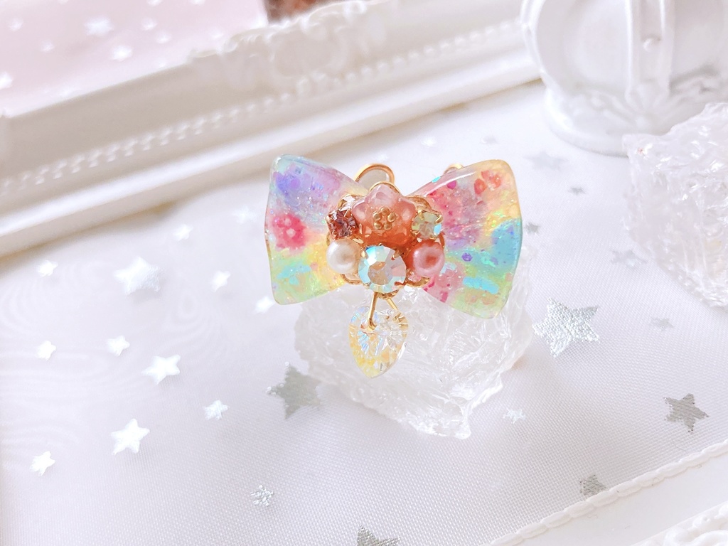 ハート キラキラ ゆらゆら かわいい お花 リボン リング ミルキー レインボー