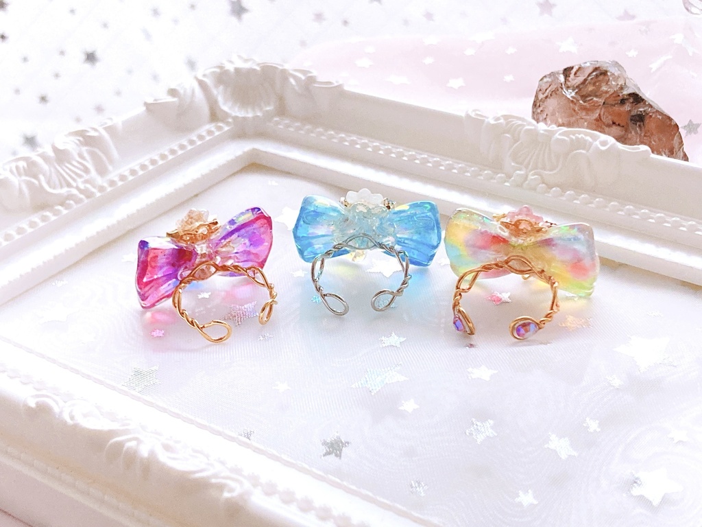 ハート キラキラ ゆらゆら かわいい お花 リボン リング ミルキー レインボー