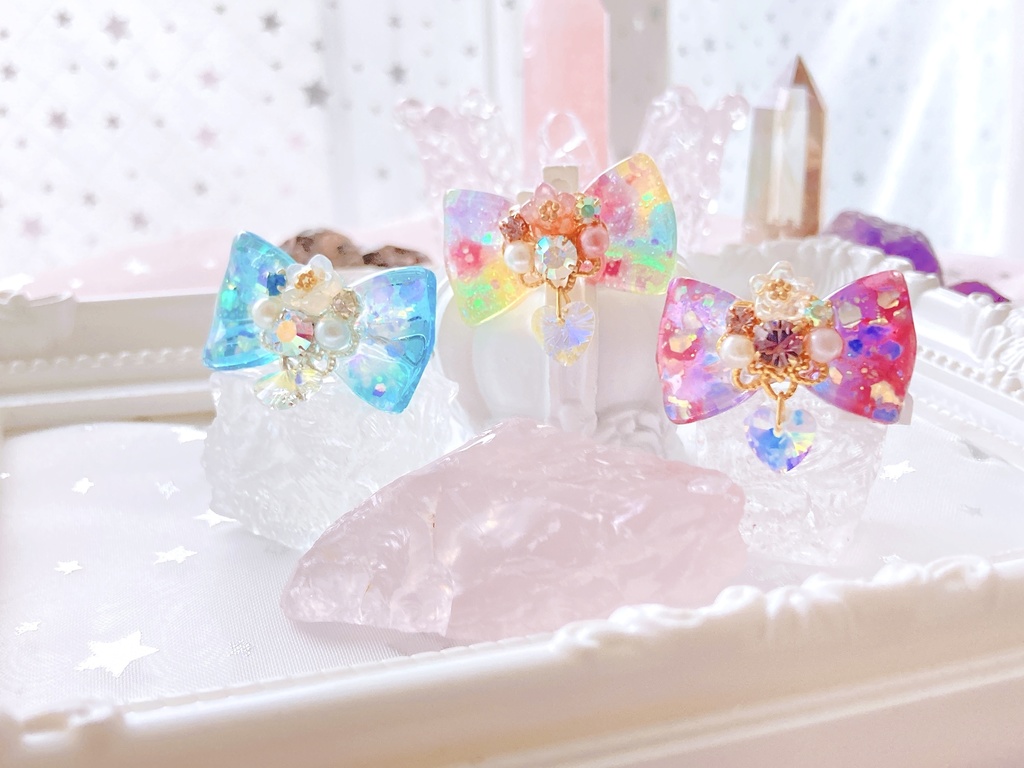 ハート キラキラ ゆらゆら かわいい お花 リボン リング ミルキー レインボー