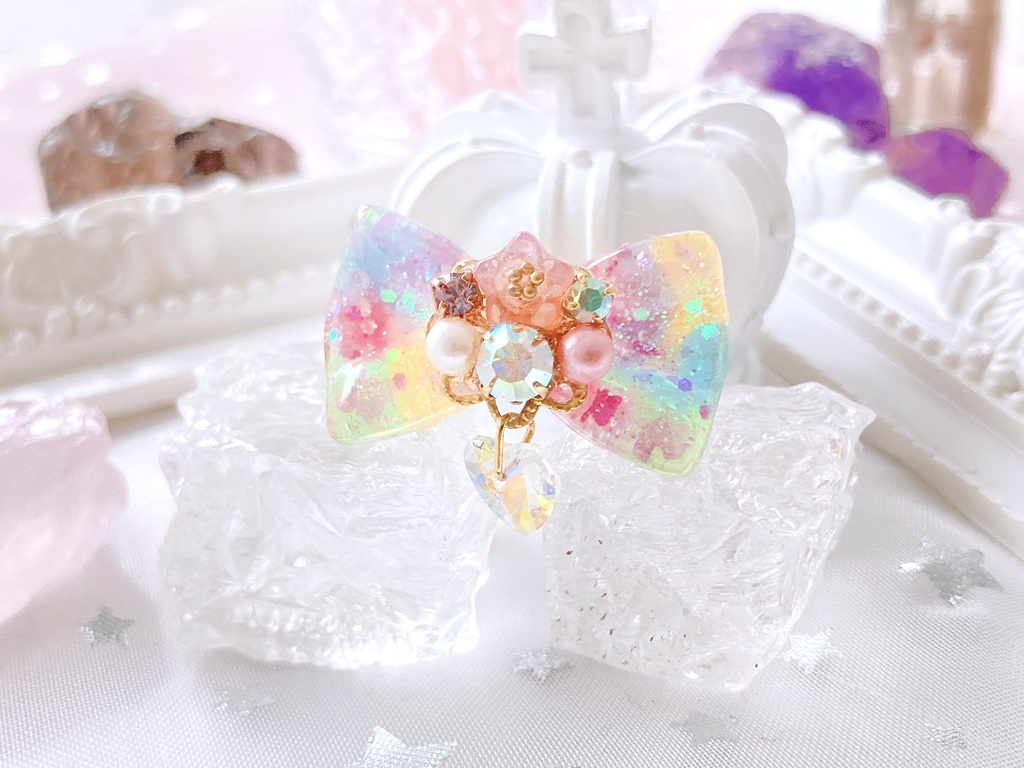 ハート キラキラ ゆらゆら かわいい お花 リボン リング ミルキー レインボー