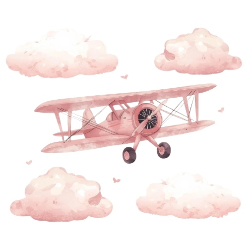 水彩画風 ピンク×アンティーク旅行シリーズ クリップアート素材(全10種)