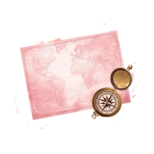 水彩画風 ピンク×アンティーク旅行シリーズ クリップアート素材(全10種)