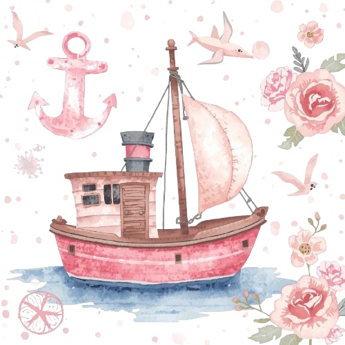 水彩画風 ピンク×アンティーク旅行シリーズ クリップアート素材(全10種)