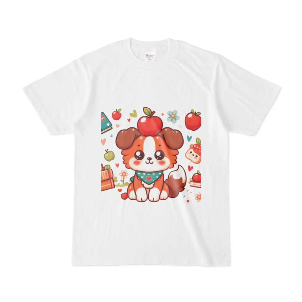 Dog with apple on head（リンゴを頭にのせた犬）