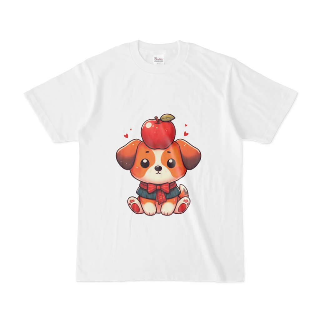 Dog with apple on head（リンゴを頭にのせた犬）