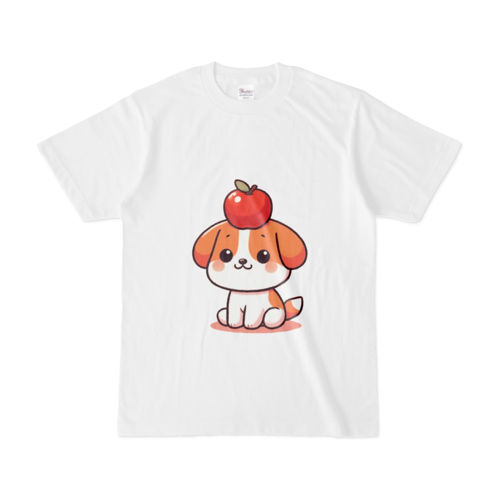 Dog with apple on head（リンゴを頭にのせた犬）