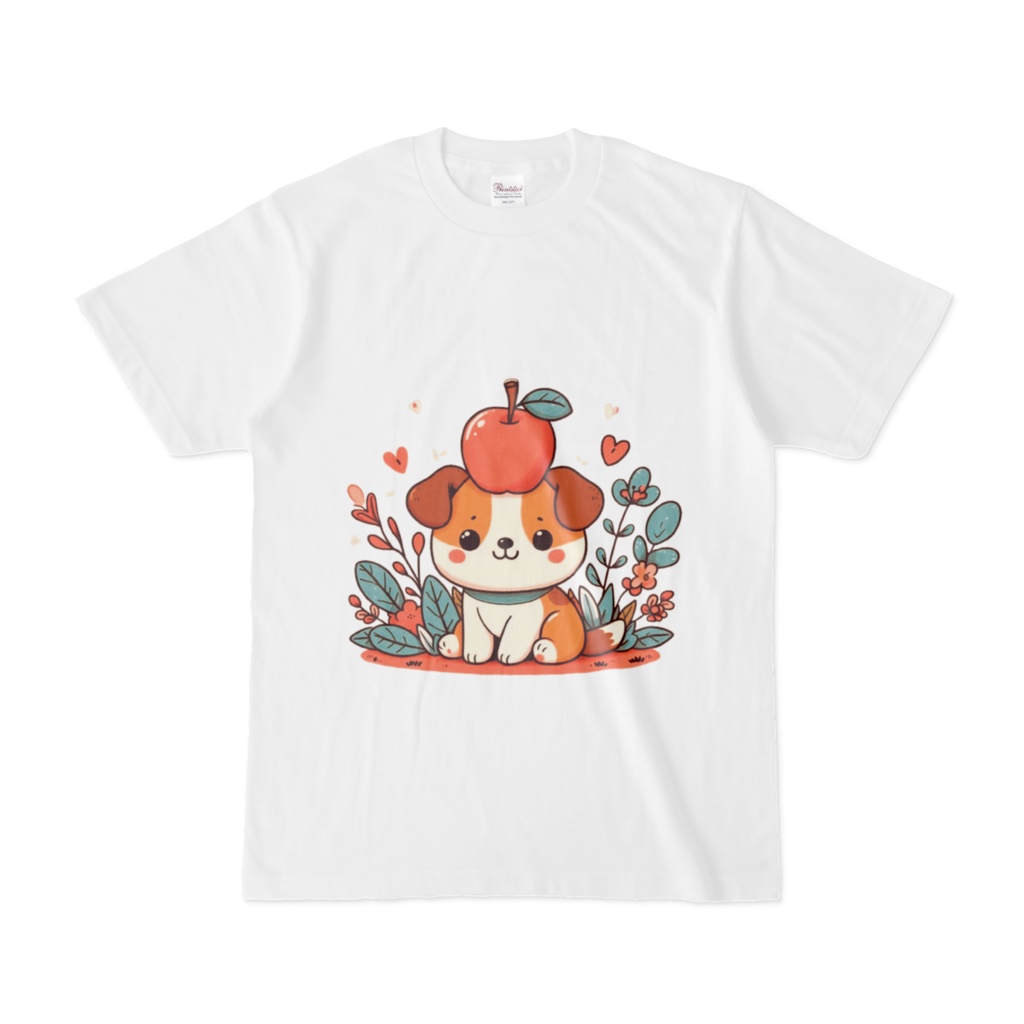 Dog with apple on head(リンゴを頭にのせた犬)