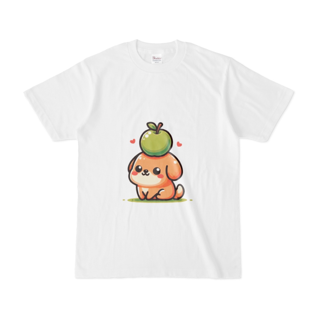 Dog with apple on head（リンゴを頭にのせた犬）