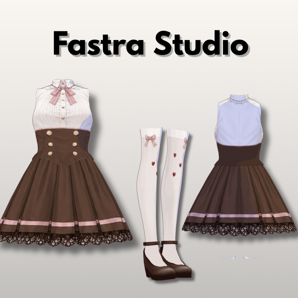 Sweet Chocolate Ribbon Dress Set | VRoid Studio Outfit 【VRoid Texture & Custom Item】