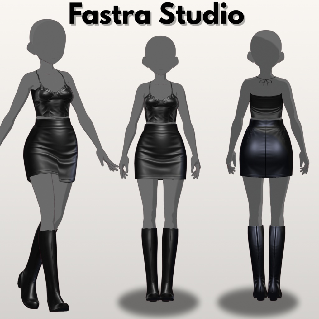 VRoid衣装 Black Leather Bustier & Mini Skirt Outfit Gothic Outfit, Punk Fashion, Biker Fashion,Dark Fashion CustomitemVRoid Studio Outfit| Vroid Texture, VRoid Clothes, VTuber Asset, Costume