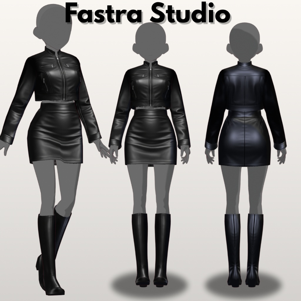 【VRoid】ブラックレザーバイカーセット|ジャケット&ミニスカート VRoid Studio VRoid Clothes Edgy Outfit Gothic VRoid Outfit Streetware Leather VRoid Texture Customitem