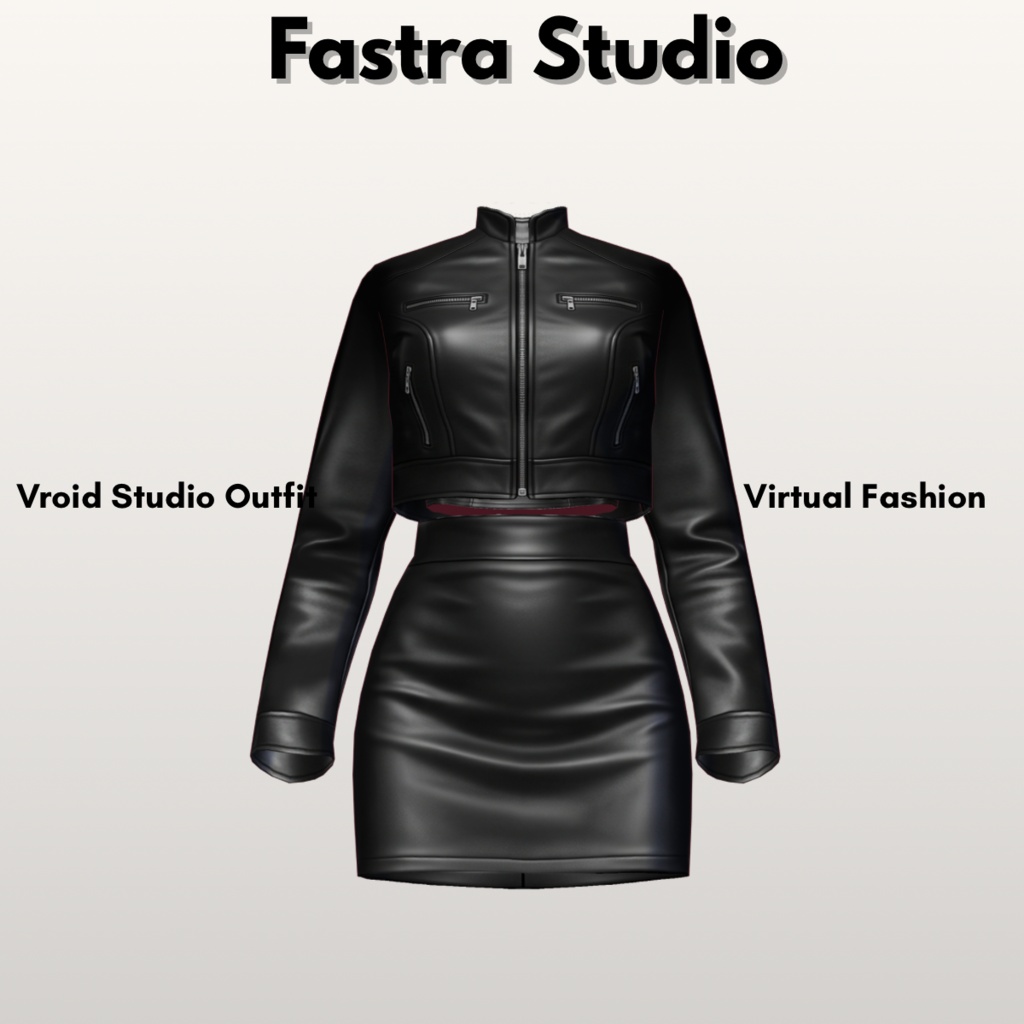 【VRoid】ブラックレザーバイカーセット|ジャケット&ミニスカート VRoid Studio VRoid Clothes Edgy Outfit Gothic VRoid Outfit Streetware Leather VRoid Texture Customitem