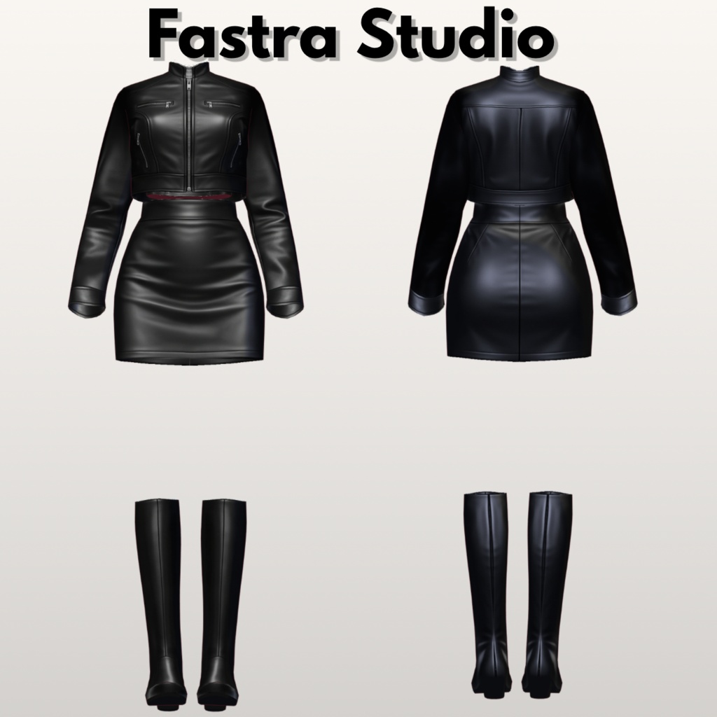 【VRoid】ブラックレザーバイカーセット|ジャケット&ミニスカート VRoid Studio VRoid Clothes Edgy Outfit Gothic VRoid Outfit Streetware Leather VRoid Texture Customitem