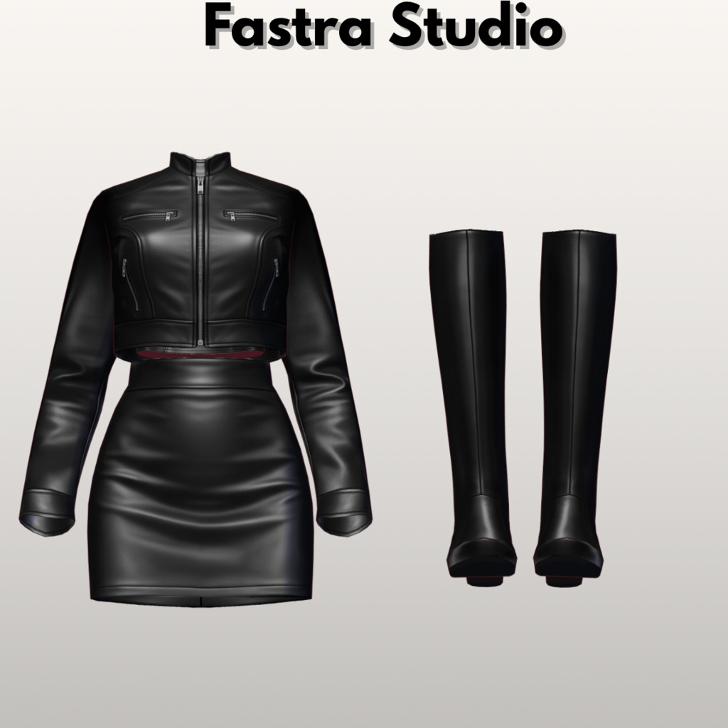 【VRoid】ブラックレザーバイカーセット|ジャケット&ミニスカート VRoid Studio VRoid Clothes Edgy Outfit Gothic VRoid Outfit Streetware Leather VRoid Texture Customitem
