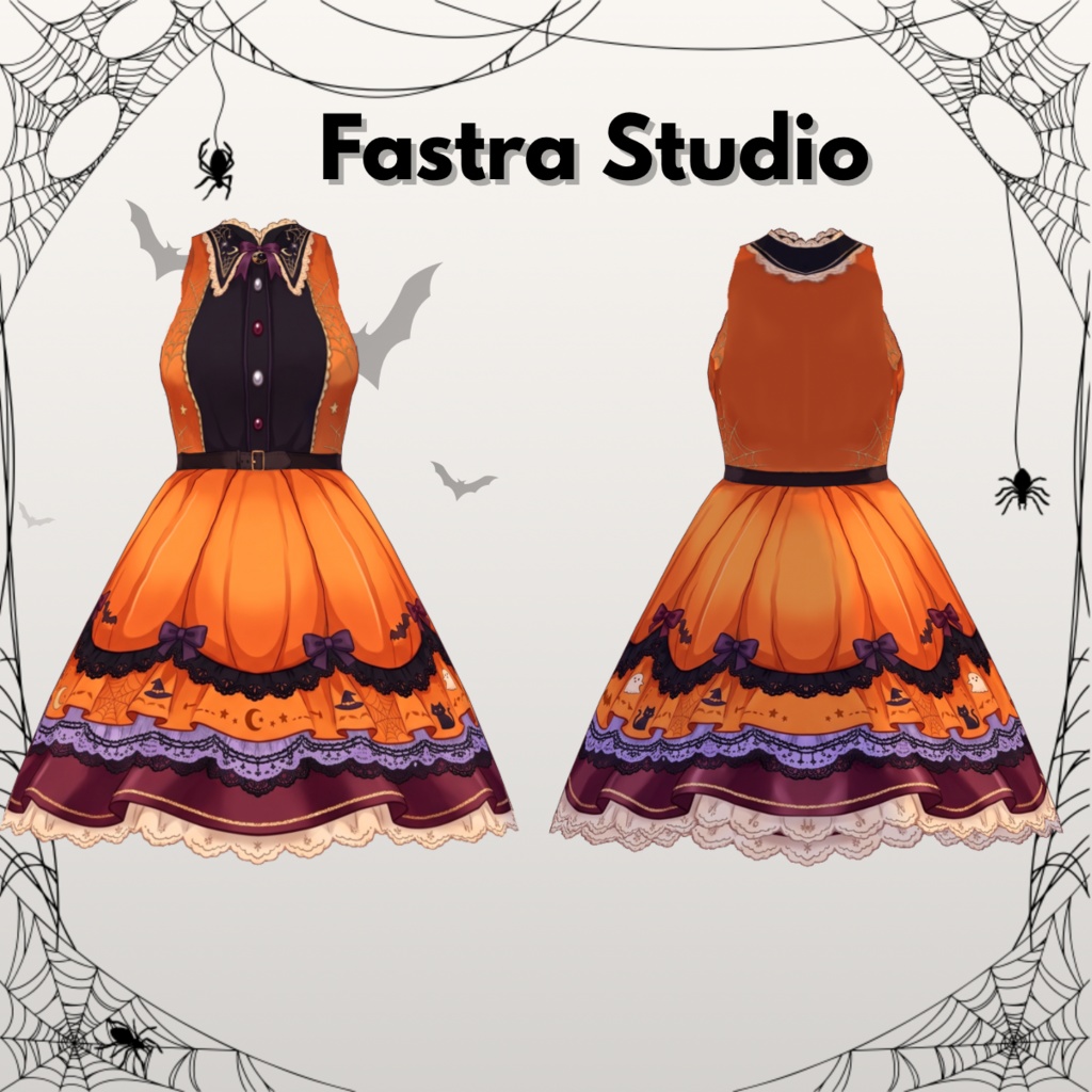 VRoid ハロウィンパンプキンゴシックドレス|カスタムアイテム Halloween Pumpkin Gothic Dress Customitem | VRoid Studio Outfit | Vroid Texture