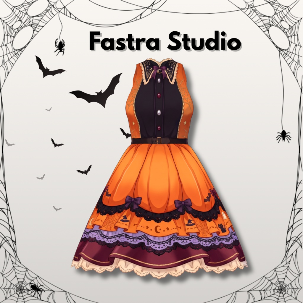 VRoid ハロウィンパンプキンゴシックドレス｜カスタムアイテム Halloween Pumpkin Gothic Dress Customitem | VRoid Studio Outfit | Vroid Texture