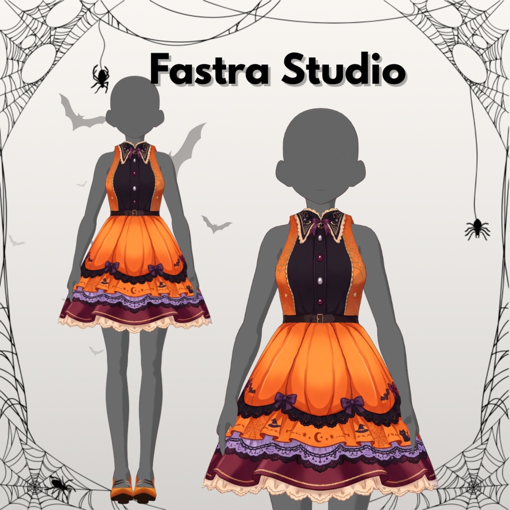 VRoid ハロウィンパンプキンゴシックドレス|カスタムアイテム Halloween Pumpkin Gothic Dress Customitem | VRoid Studio Outfit | Vroid Texture