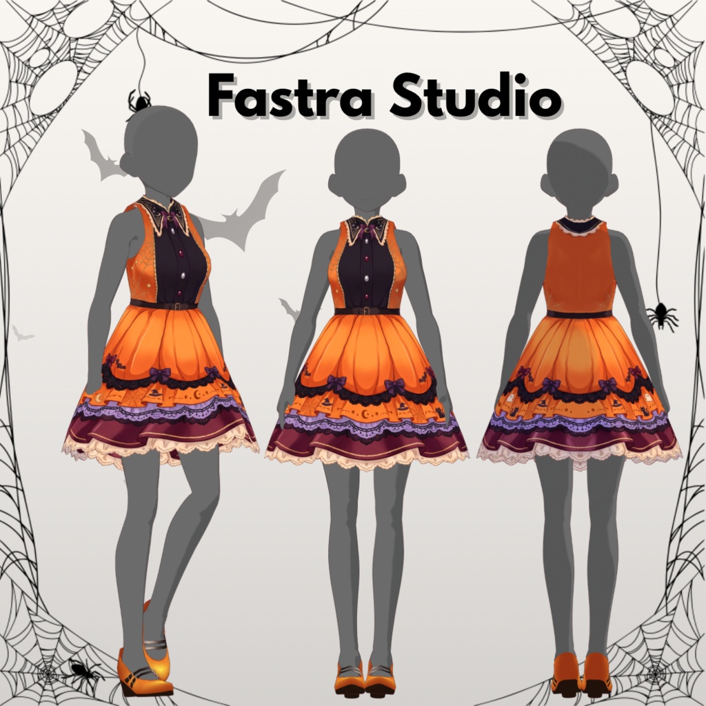 VRoid ハロウィンパンプキンゴシックドレス|カスタムアイテム Halloween Pumpkin Gothic Dress Customitem | VRoid Studio Outfit | Vroid Texture