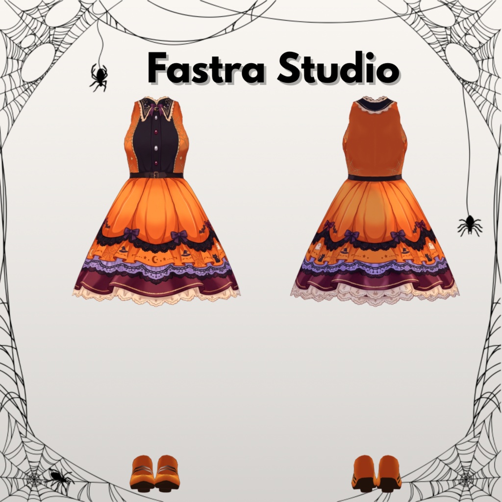 VRoid ハロウィンパンプキンゴシックドレス|カスタムアイテム Halloween Pumpkin Gothic Dress Customitem | VRoid Studio Outfit | Vroid Texture