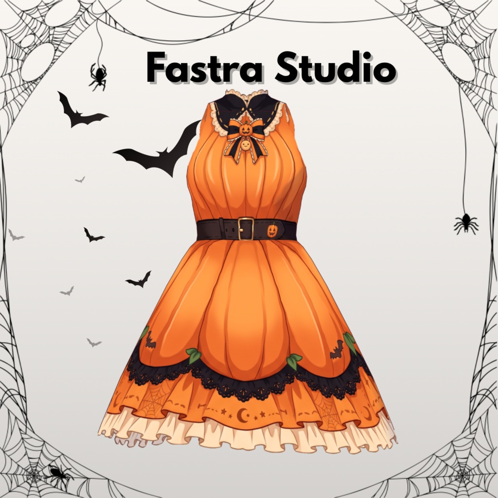 VRoid ハロウィンパンプキンゴシックドレス｜カスタムアイテム Halloween Pumpkin Gothic Dress Customitem | VRoid Studio Outfit | Vroid Texture