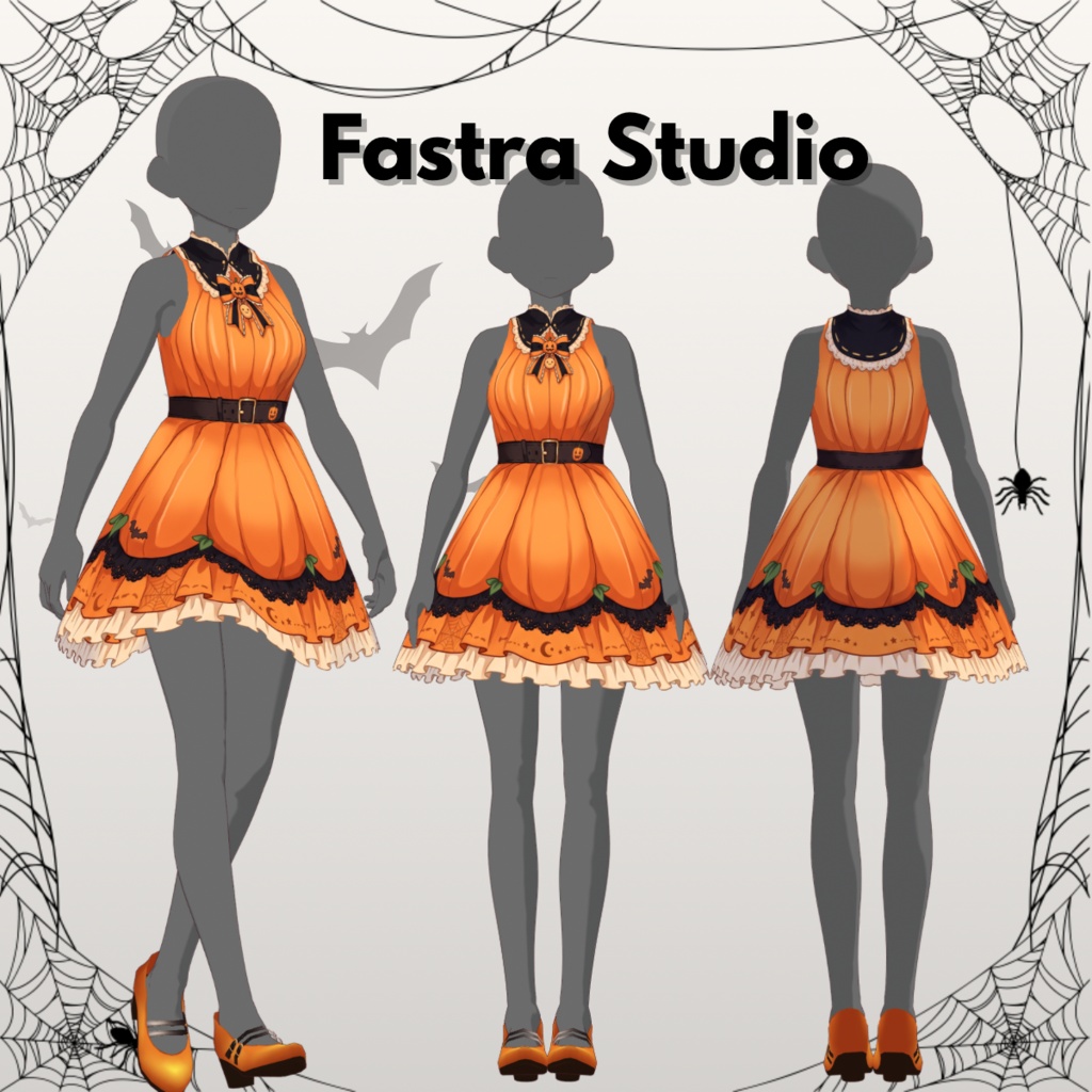 VRoid ハロウィンパンプキンゴシックドレス|カスタムアイテム Halloween Pumpkin Gothic Dress Customitem | VRoid Studio Outfit | Vroid Texture