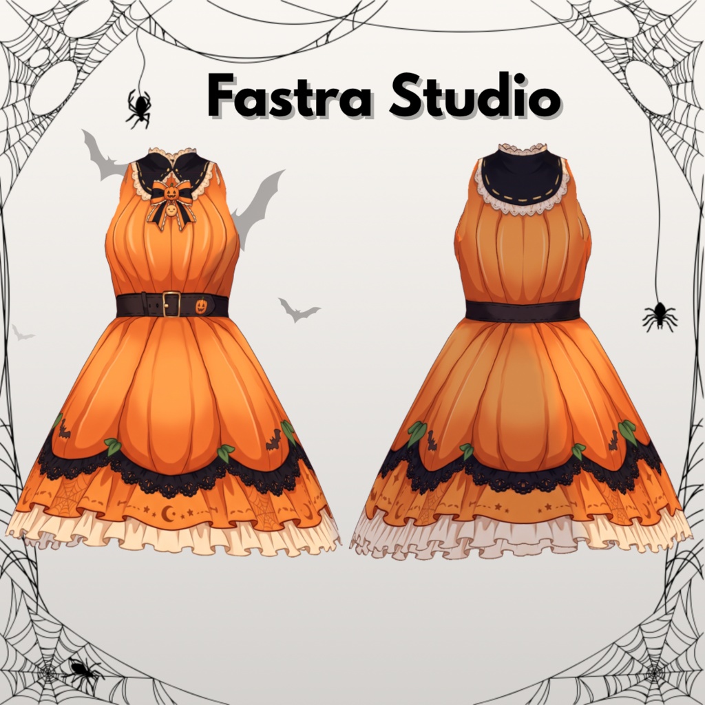 VRoid ハロウィンパンプキンゴシックドレス|カスタムアイテム Halloween Pumpkin Gothic Dress Customitem | VRoid Studio Outfit | Vroid Texture