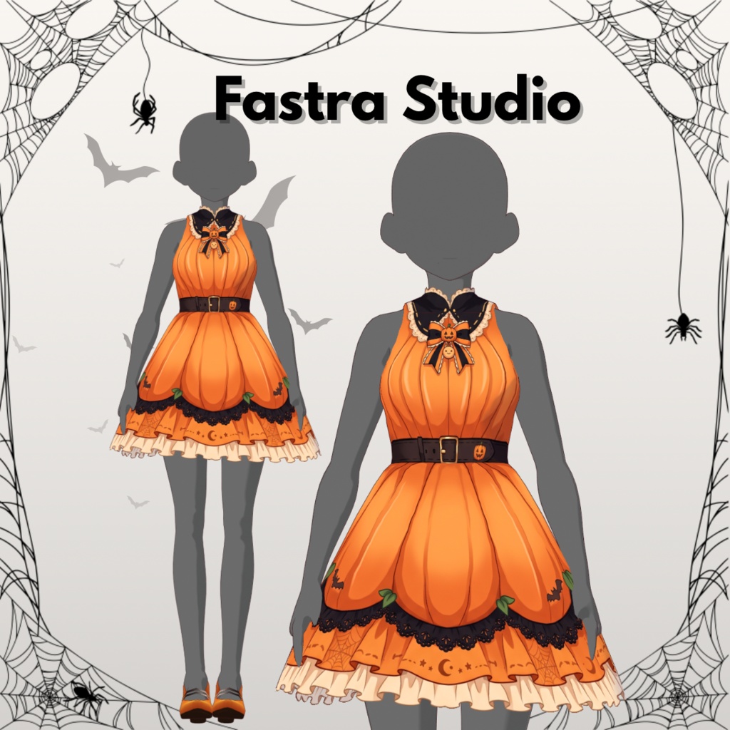 VRoid ハロウィンパンプキンゴシックドレス|カスタムアイテム Halloween Pumpkin Gothic Dress Customitem | VRoid Studio Outfit | Vroid Texture