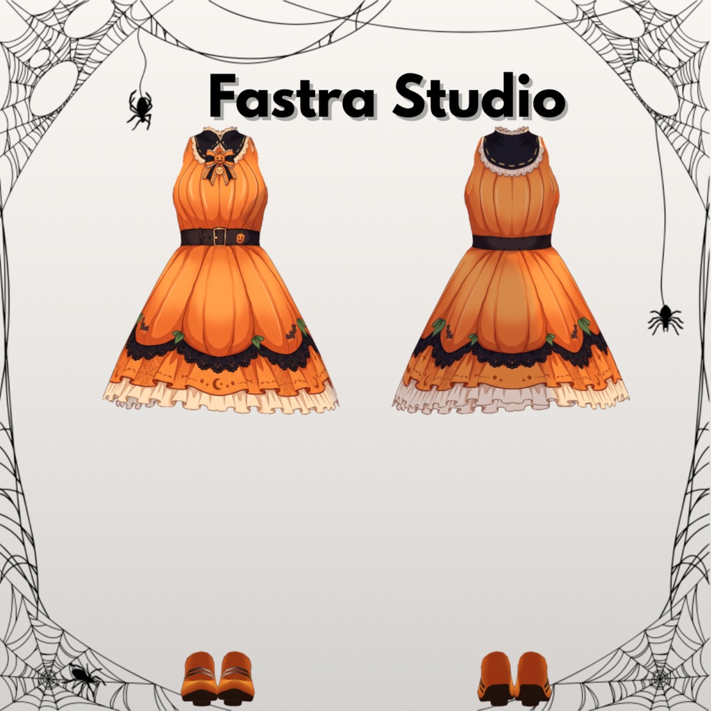 VRoid ハロウィンパンプキンゴシックドレス|カスタムアイテム Halloween Pumpkin Gothic Dress Customitem | VRoid Studio Outfit | Vroid Texture