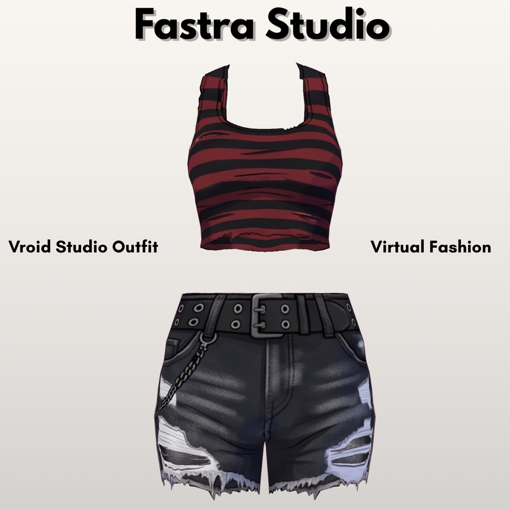 Dark Grunge Denim Set,Gothic Outfit, VRoid Clothes, VRoid Costume,Customitem,VRoid Studio Outfit,Vroid Texture