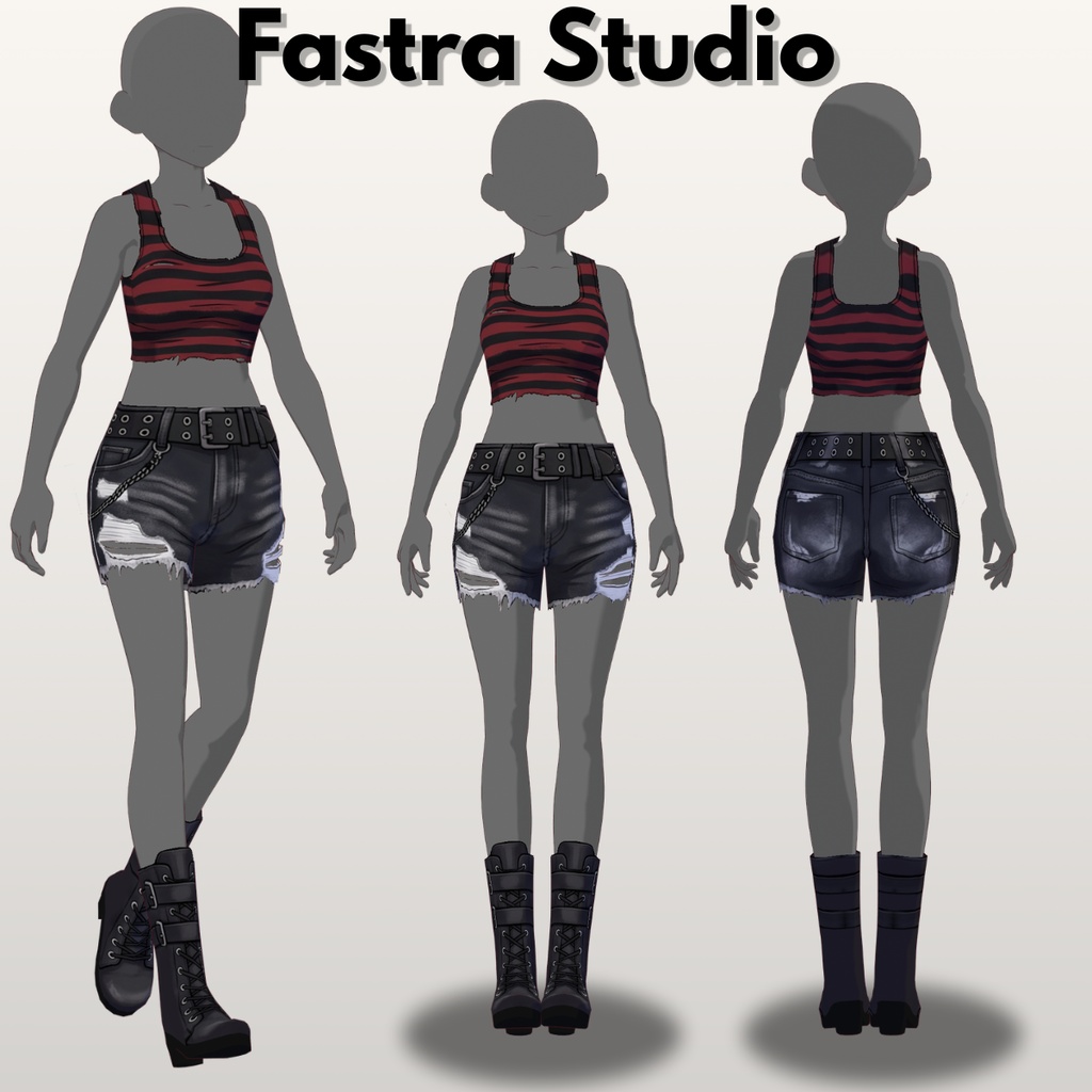 Dark Grunge Denim Set,Gothic Outfit, VRoid Clothes, VRoid Costume,Customitem,VRoid Studio Outfit,Vroid Texture