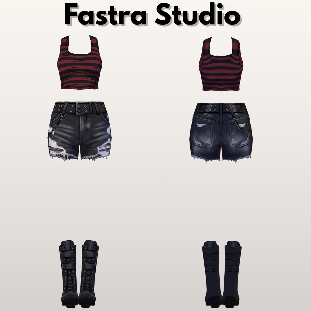 Dark Grunge Denim Set,Gothic Outfit, VRoid Clothes, VRoid Costume,Customitem,VRoid Studio Outfit,Vroid Texture