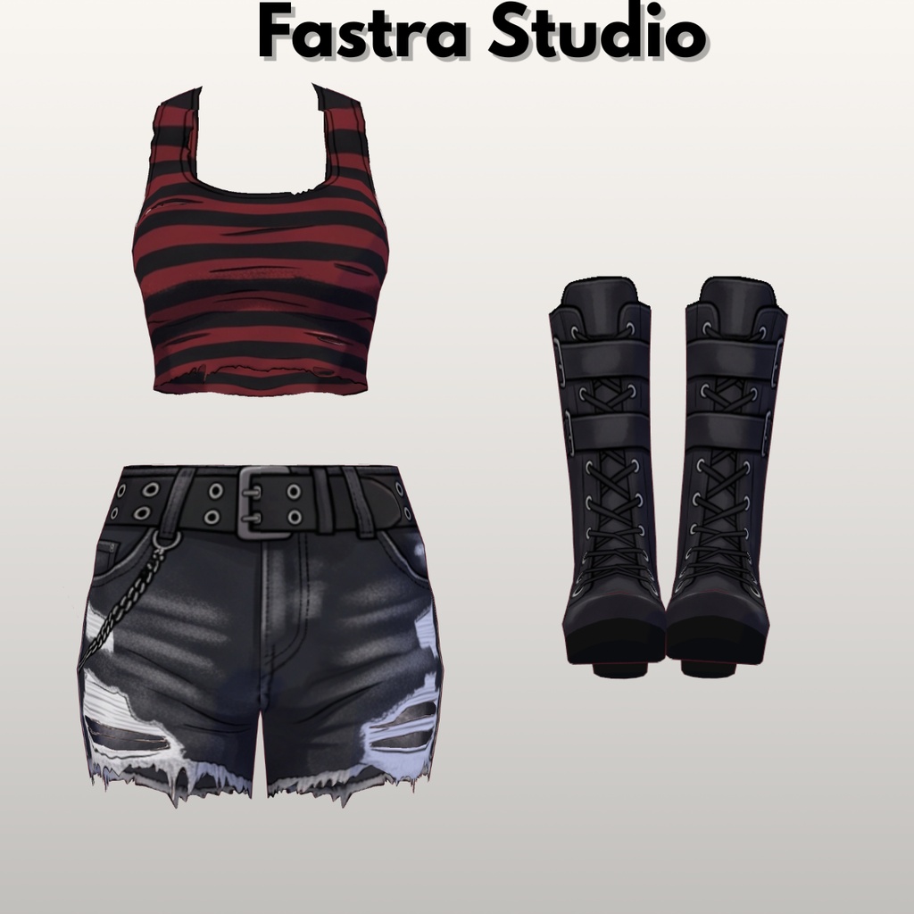 Dark Grunge Denim Set,Gothic Outfit, VRoid Clothes, VRoid Costume,Customitem,VRoid Studio Outfit,Vroid Texture
