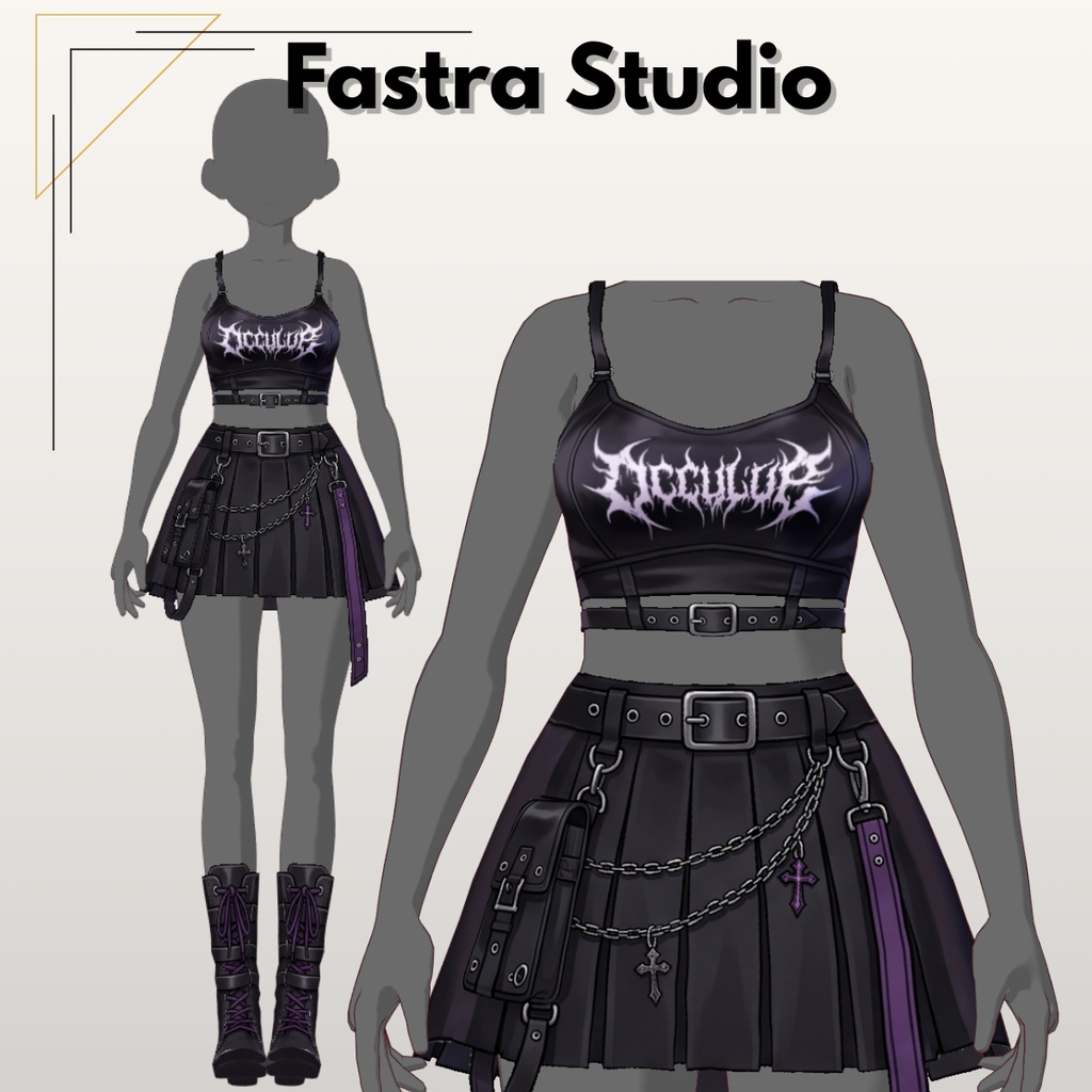 Gothic Punk Set Customitem VRoid Clothes,VRoid Studio,Outfit Vroid Texture. Customitem, VTuber Model, Anime Style, Vtuber Asset