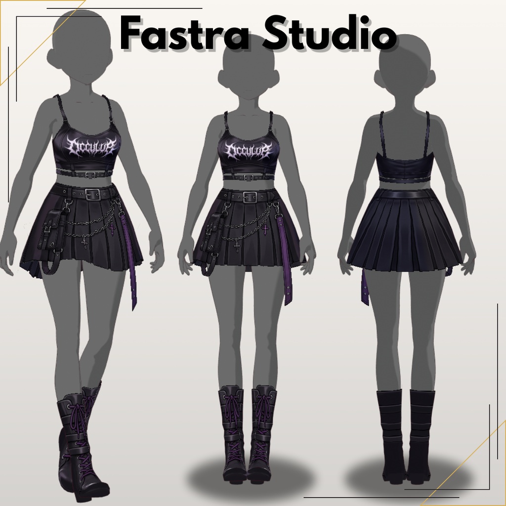 Gothic Punk Set Customitem VRoid Clothes,VRoid Studio,Outfit Vroid Texture. Customitem, VTuber Model, Anime Style, Vtuber Asset
