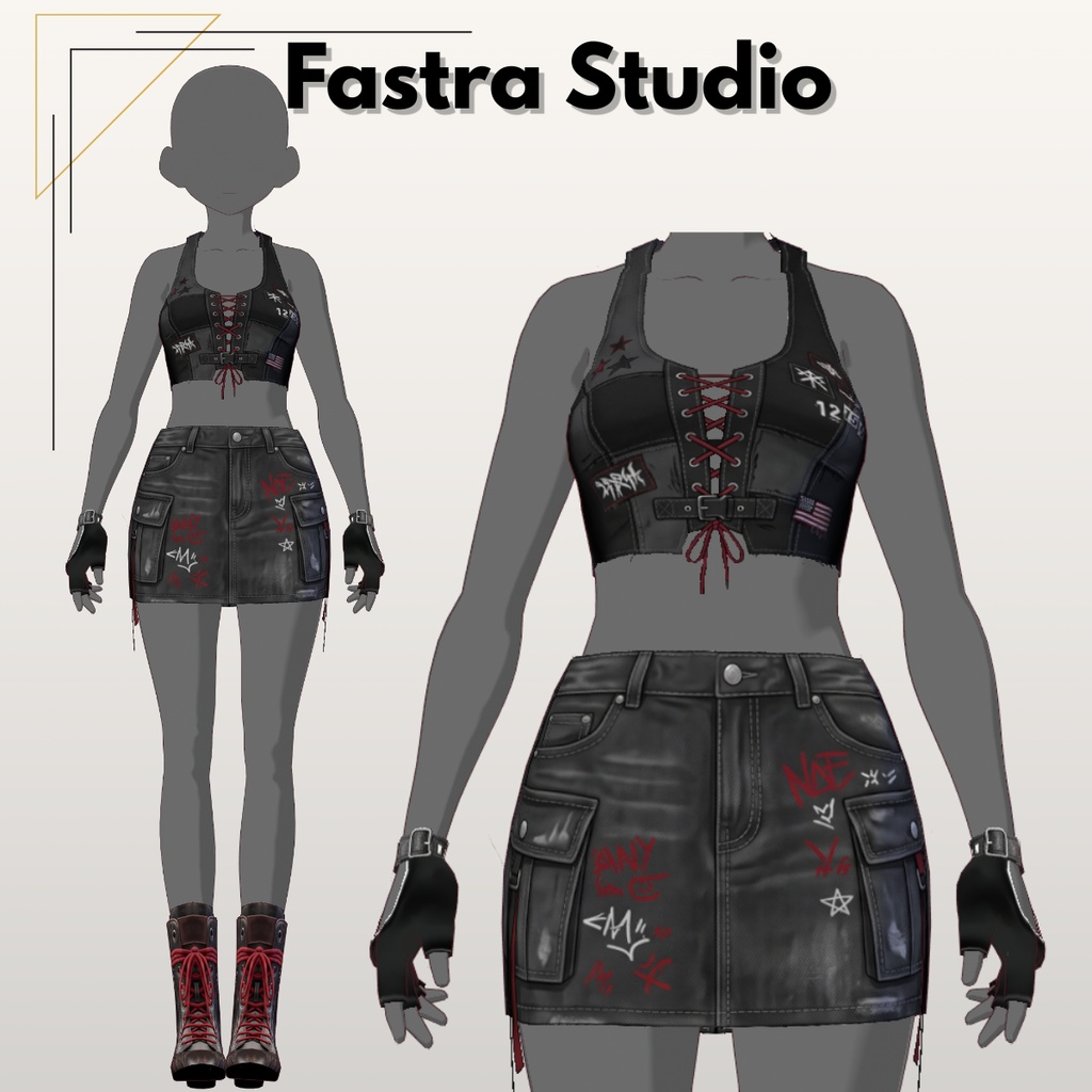 Dark Grunge Biker Outfit VRoid Studio Customitem VRoid Clothes VTuber Asset VRoid Texture VRoid Streetware VRoid Gothic Digital File