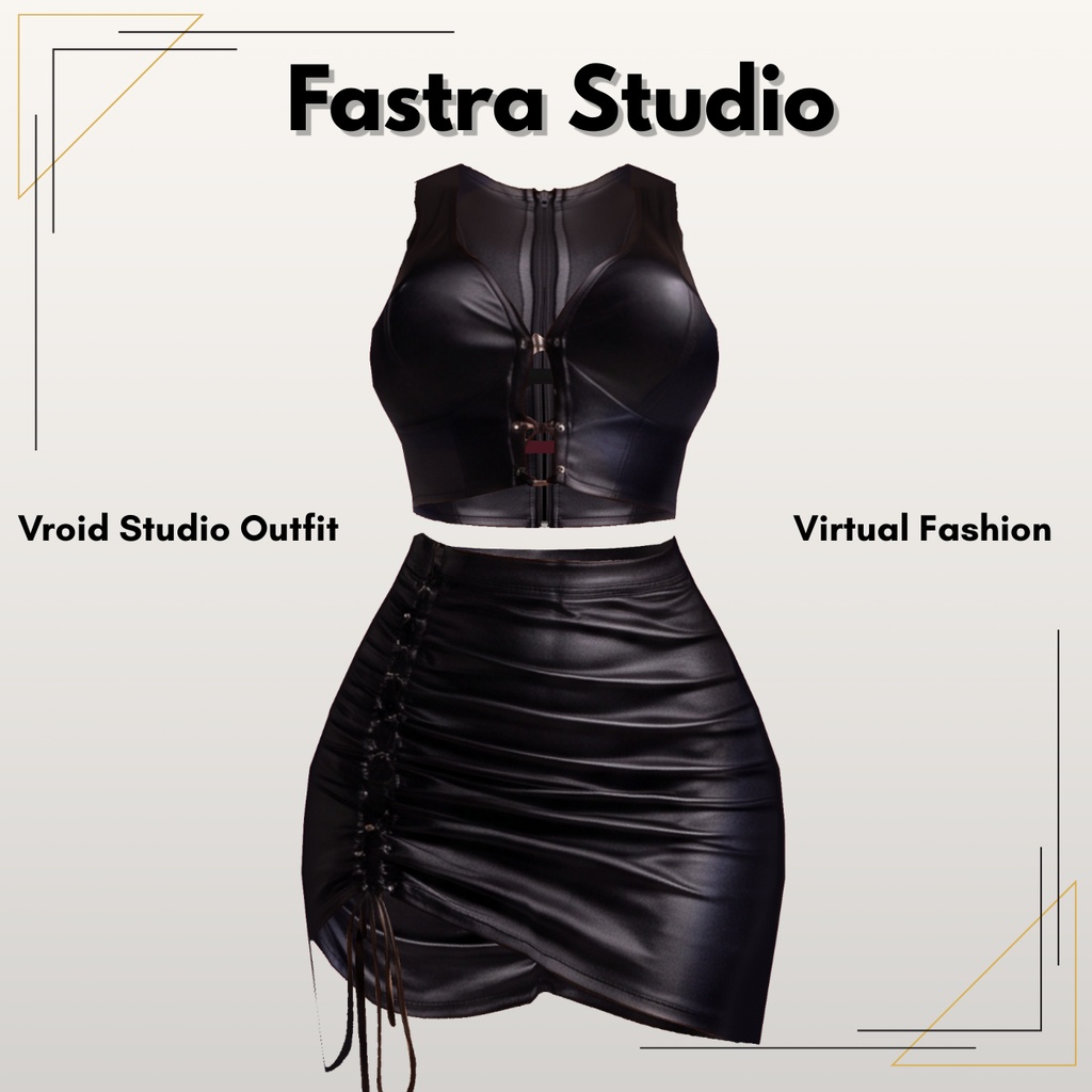 Black Leather Lace Up Set Custom Item,VRoid Studio Outfit,Vroid Texture, Vtuber Asset, VRoid Costume, Vtuber Model