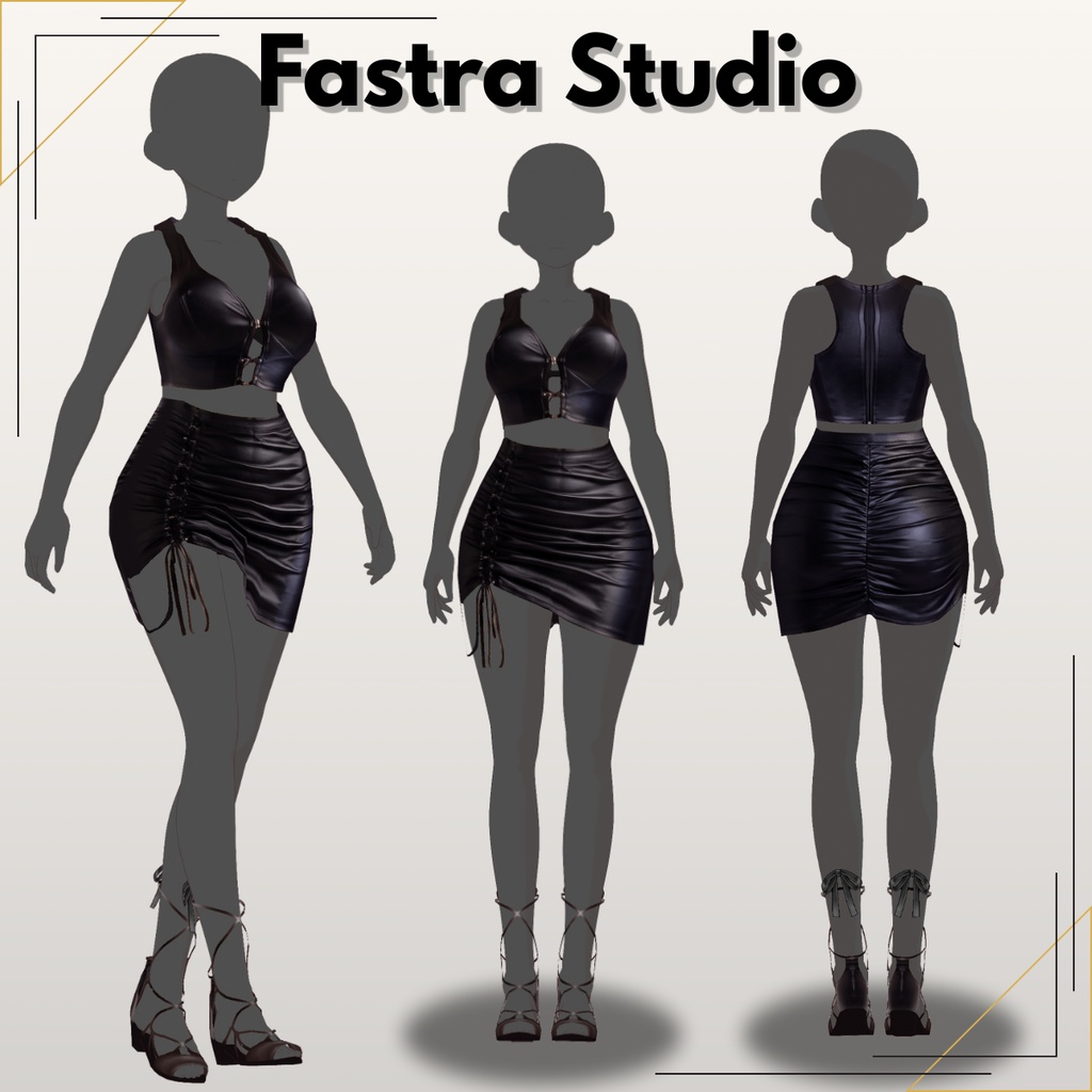 Black Leather Lace Up Set Custom Item,VRoid Studio Outfit,Vroid Texture, Vtuber Asset, VRoid Costume, Vtuber Model