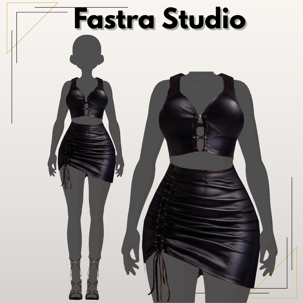 Black Leather Lace Up Set Custom Item,VRoid Studio Outfit,Vroid Texture, Vtuber Asset, VRoid Costume, Vtuber Model