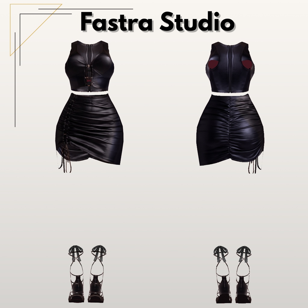Black Leather Lace Up Set Custom Item,VRoid Studio Outfit,Vroid Texture, Vtuber Asset, VRoid Costume, Vtuber Model
