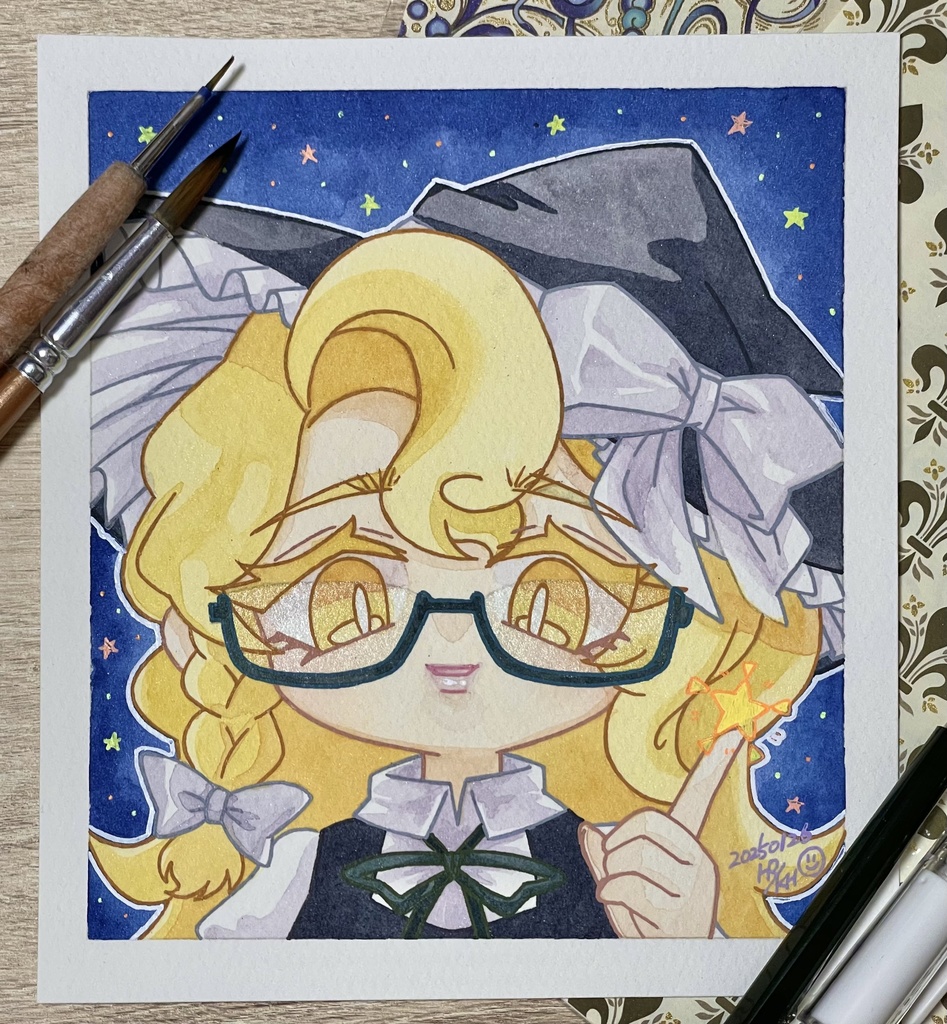 【東方名華祭19】東方メガネっ娘原画【水彩画】