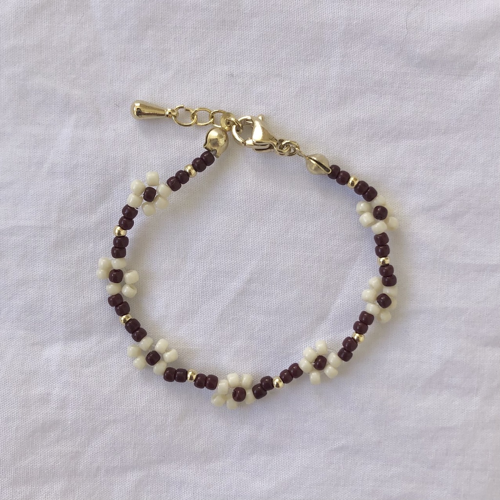 beads necklace【flower_brown×gold】