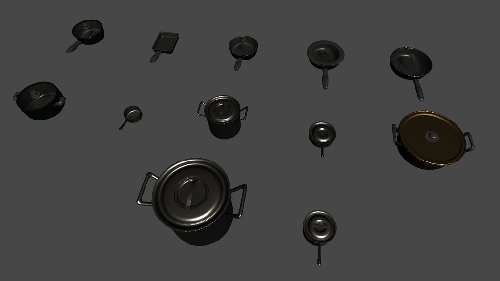 【3DModel】フライパン、鍋プロップセット【12種類】