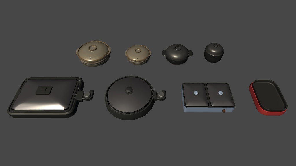 【3DModel】ホットプレート、土鍋プロップセット【8種類】