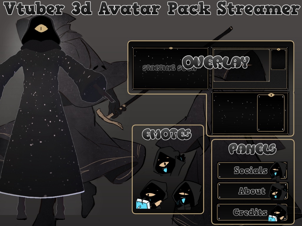 Avatar vtuber 3d Original character vtuber para streamers ente misterioso miedo criatura noche